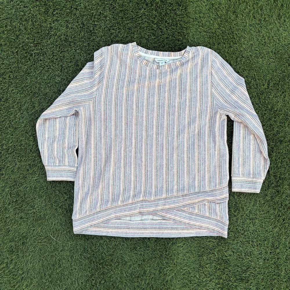 Coldwater Creek Men's Large Striped Crisscross Hem Knit Pullover Top Multicolor